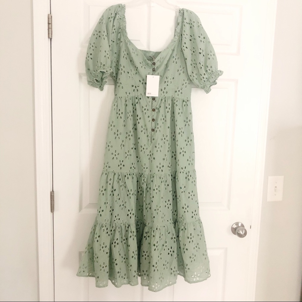 ASOS| LADIES GREEN EYELET DRESS NWT